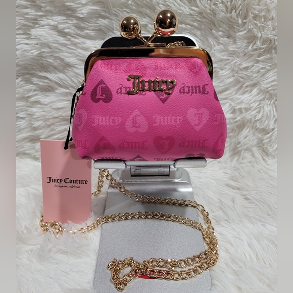 Juicy Couture Pink Girls Just Wanna Have Fun Kisslock Coin Purse w Chain New - Picture 1 of 3